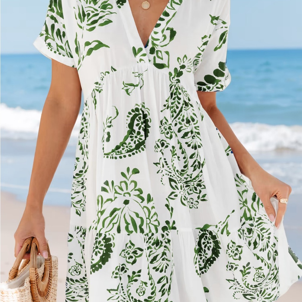 Cupshe Seaside Watercolor Paisley Cover-Up Mini Dress